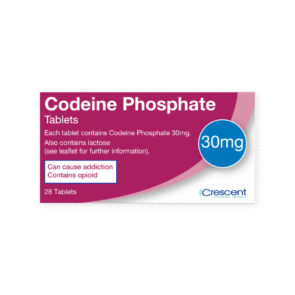 Doosje met Codeine Phosphate 30mg tabletten voor effectieve pijnverlichting discreet geleverd door THC Online Kopen