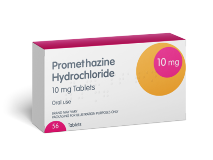 Promethazine Hydrochloride 10mg verpakking met 56 tabletten voor slaap en allergie